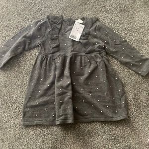 Never been worn with tags Grey sweater dress with pink white and green dots